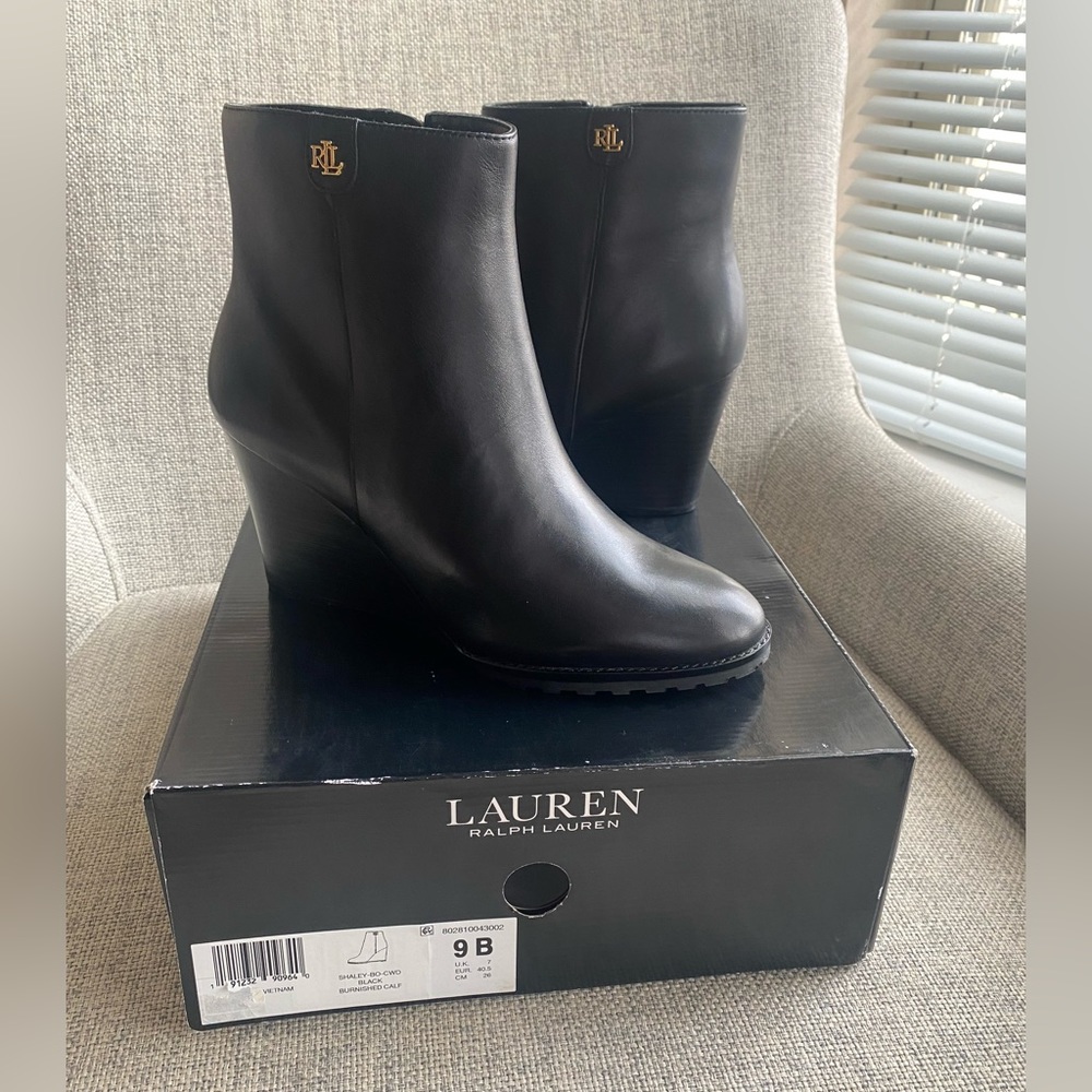 Ralph Lauren Shaley Calfskin Wedge Booties - never worn!